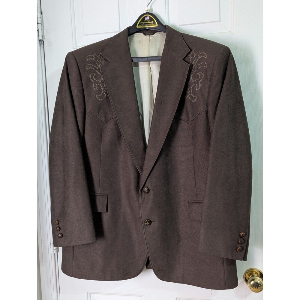 VTG Pagano West Western Yoke Blazer Mens 46R Dark Brown Faux Suede Embroidered
